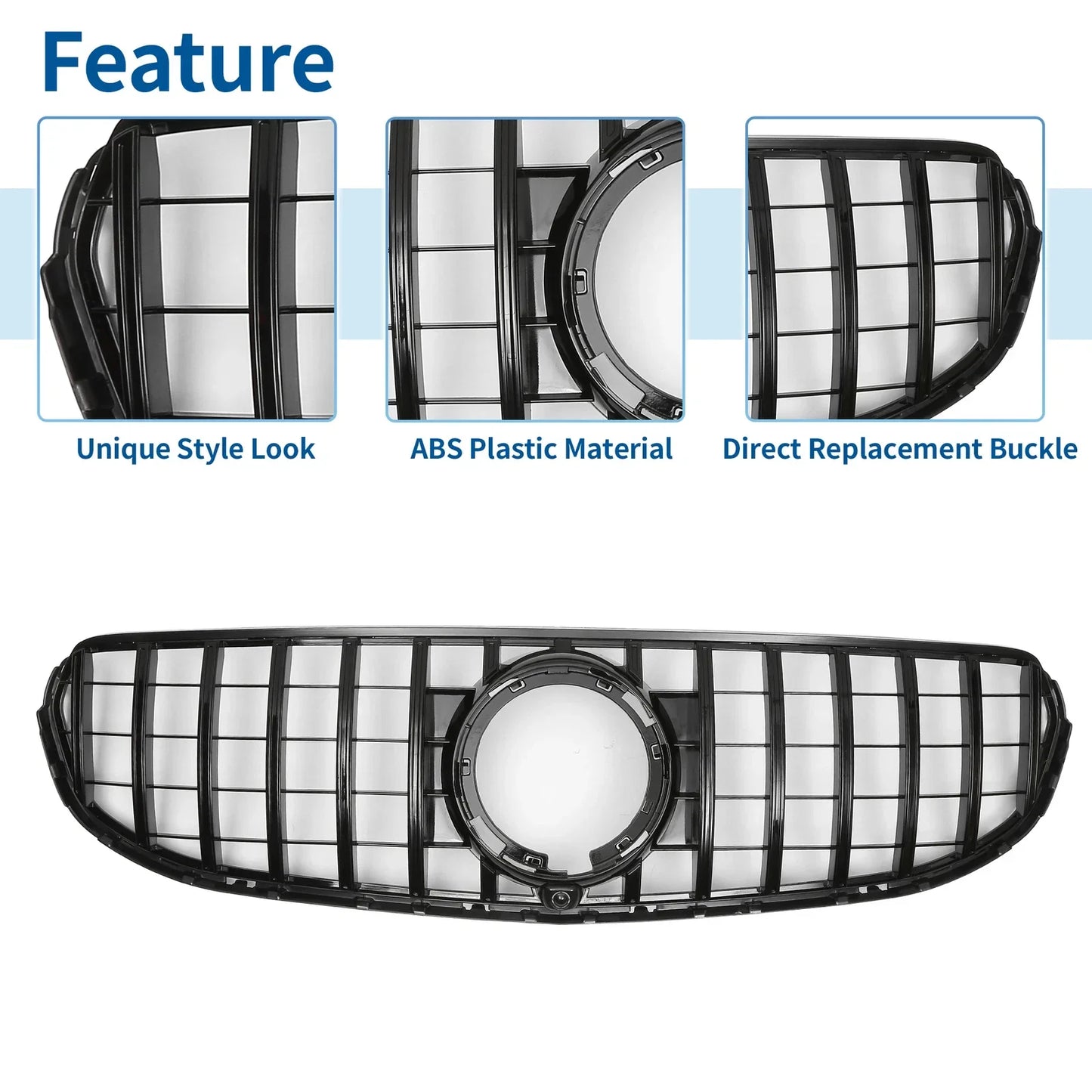 Front Upper Bumper Grille for Mercedes-Benz GLC300 2020-2021 Gloss Black
