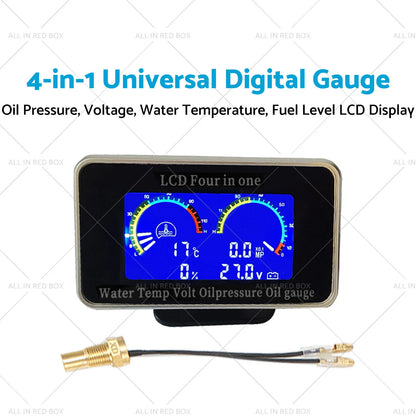 4-in-1 Car LCD Digital Oil Pressure Voltage Water Temp Fuel Gauge