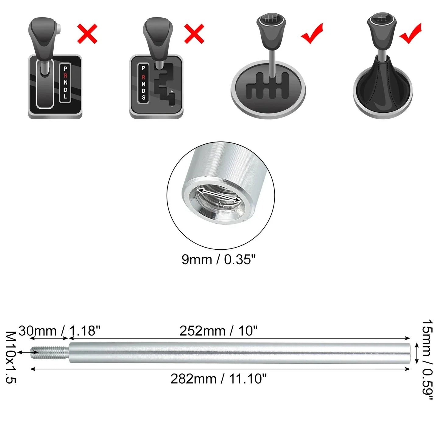 10" Aluminum Alloy Shift Knob Gear Shifter for Honda Acura (2000-2023)