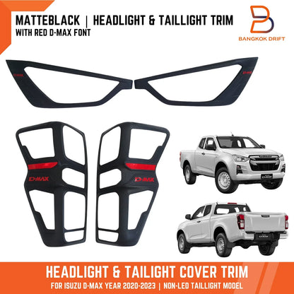 Matte Black Headlight Taillight Cover Trim for Isuzu D-Max 20-23