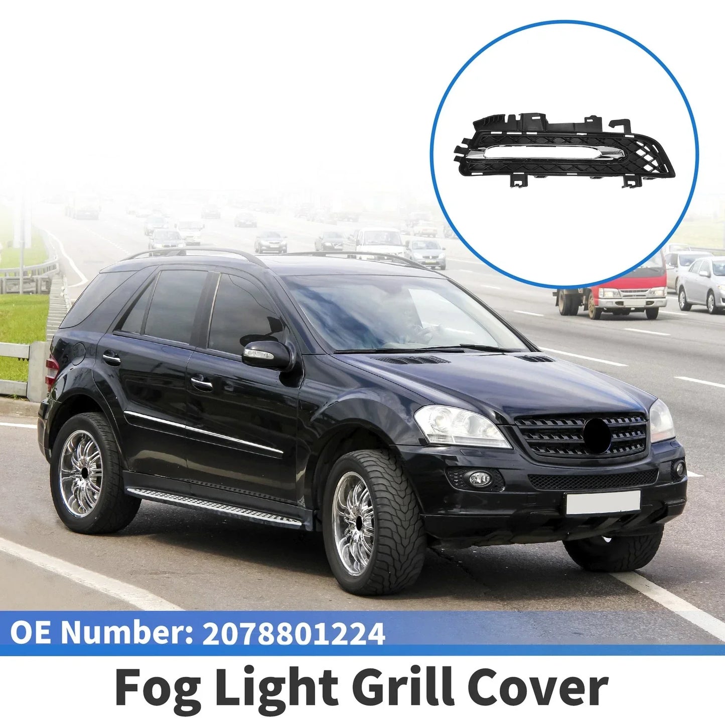 Front Right Fog Light Grill for Mercedes-Benz (2012-2018) Silver & Black