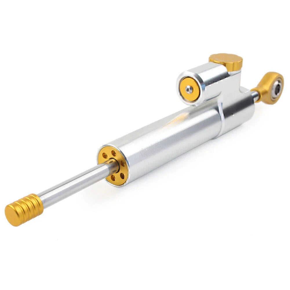 24cm Universal Adjustable Steering Damper Stabilizer for Moto - Silver/Orange