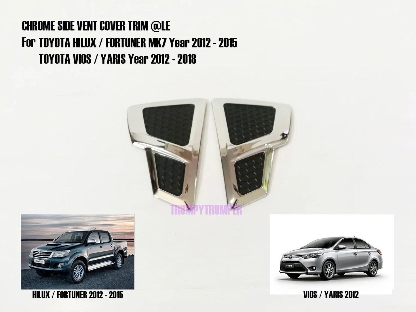 Chrome Side Vent Door Cover Trim for Toyota Hilux Fortuner Yaris Vios (2012-2015)