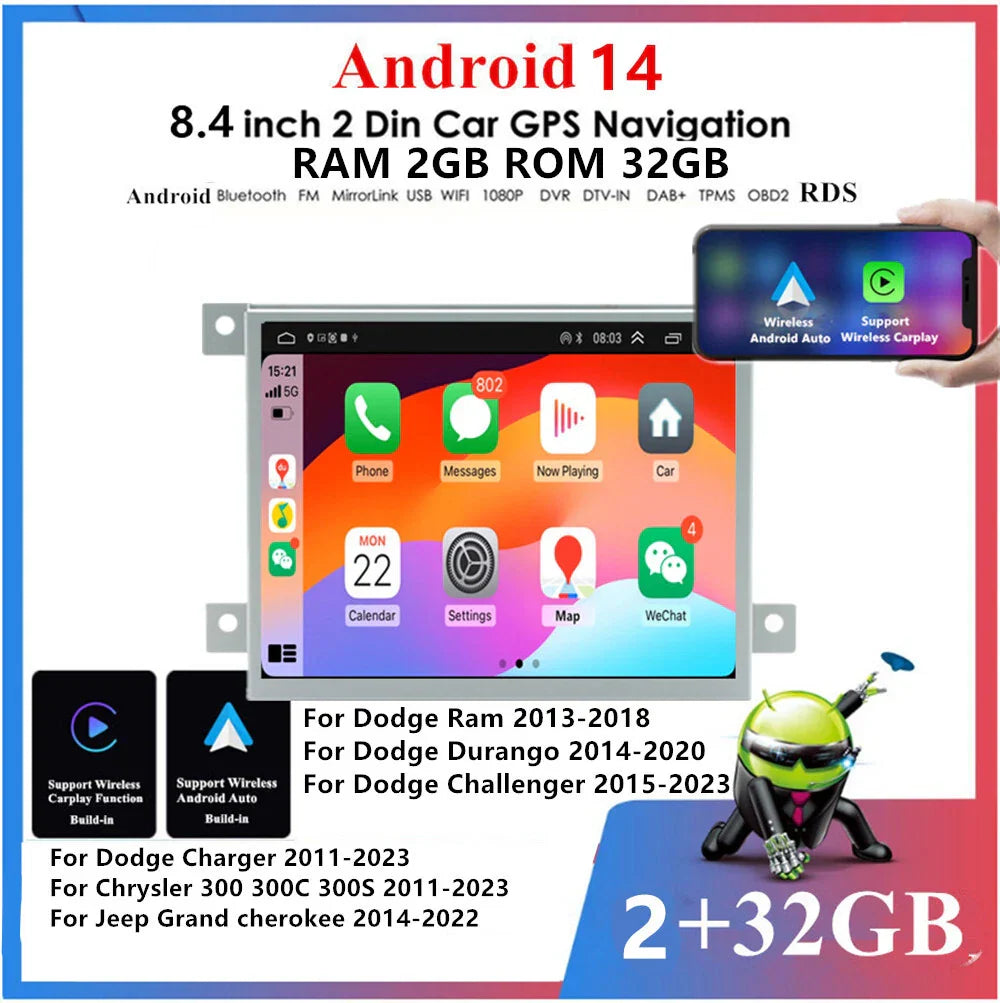 8.4'' Carplay GPS for Dodge Ram Durango Jeep Grand Cherokee (2013-2023)