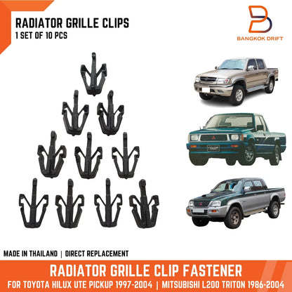 10 x Front Grille Clip Fasteners for Toyota Hilux, Mitsubishi Triton (97-04)
