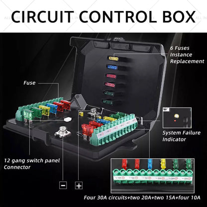 12 Gang LED Control Panel 12V 24V 100A for Truck SUV UTE