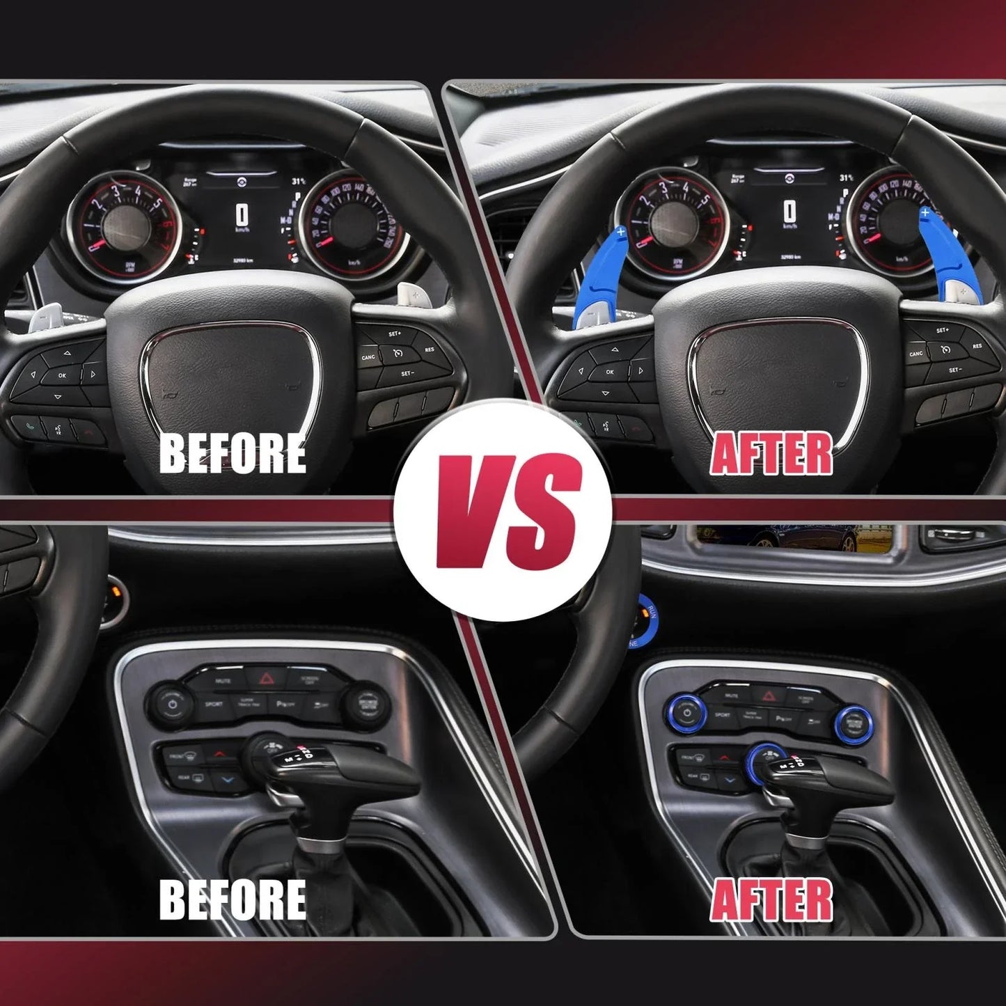 Steering Wheel Shift Paddle Extension Trim Set for Dodge Charger Challenger (2015-2023)