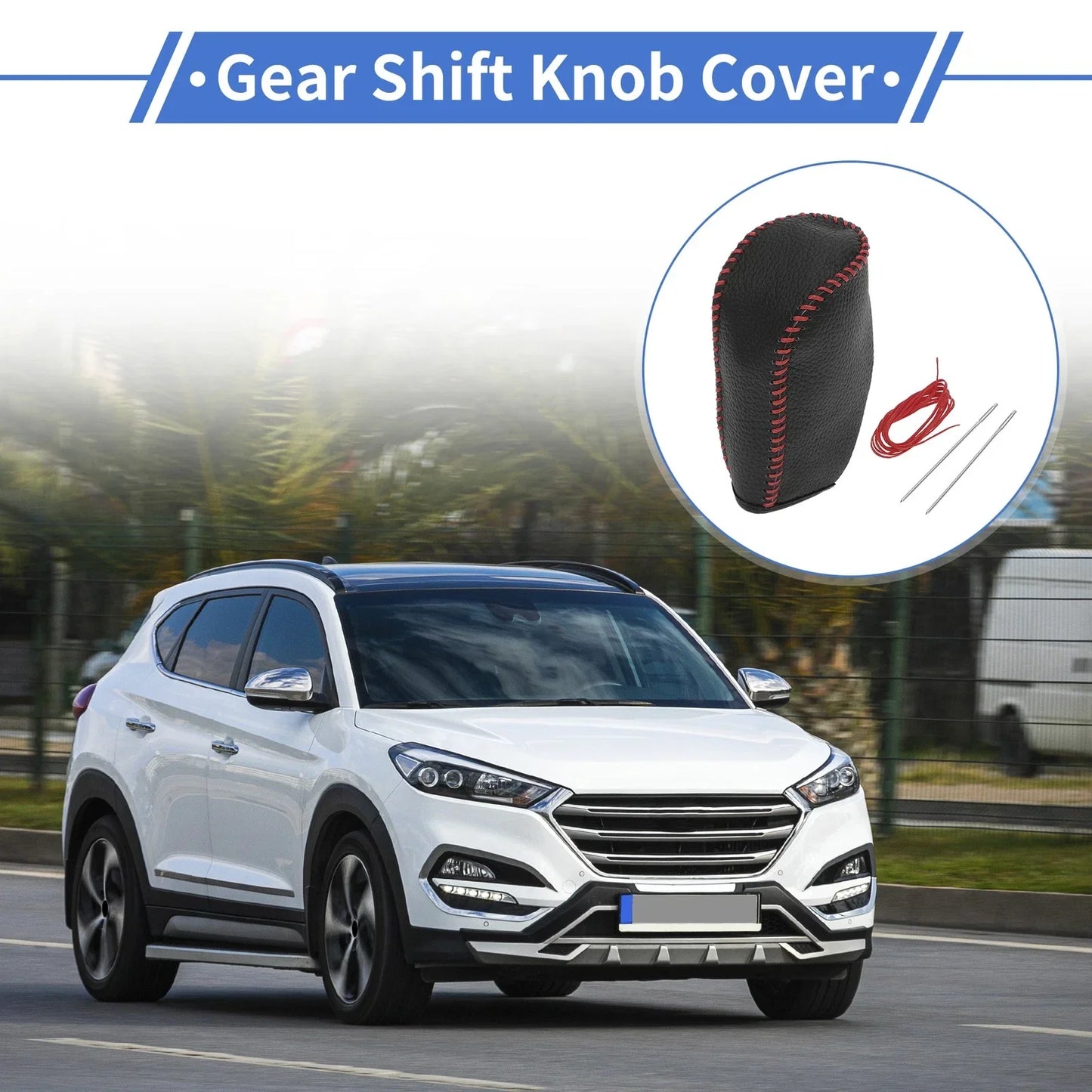 Car Gear Shift Knob Cover for Hyundai Tucson 2010-2013 - Pebbled Black Red