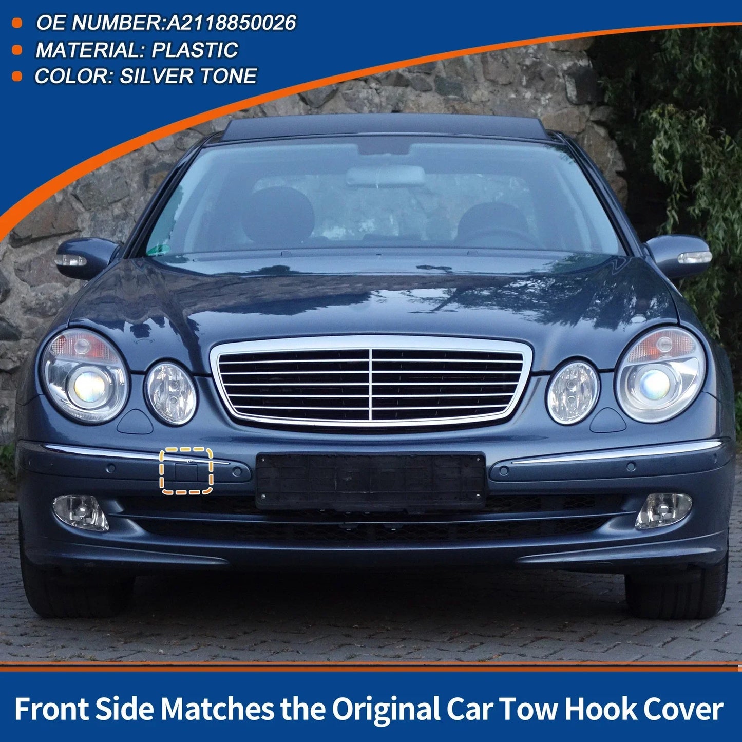 Front Car Bumper Tow Hook Cover for Mercedes-Benz (2003-2012) Silver Tone