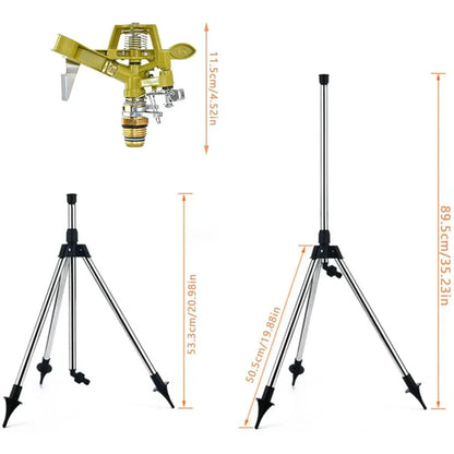 360�� Heavy-Duty Zinc Alloy Tripod Sprinkler for Lawn Care