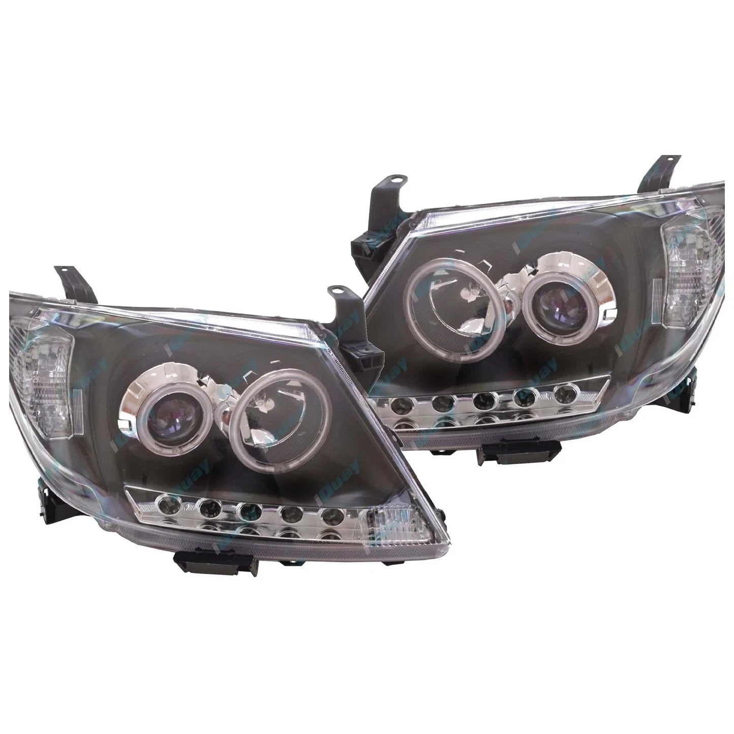 Pair Headlights for Toyota Hilux 2005~11 LED Black Projector Angel Eye DRL Halo