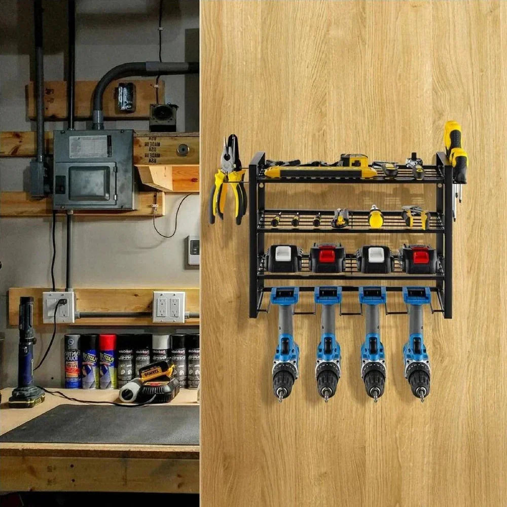 4 Layer Metal Power Tool Organizer Wall Mounted Storage Rack