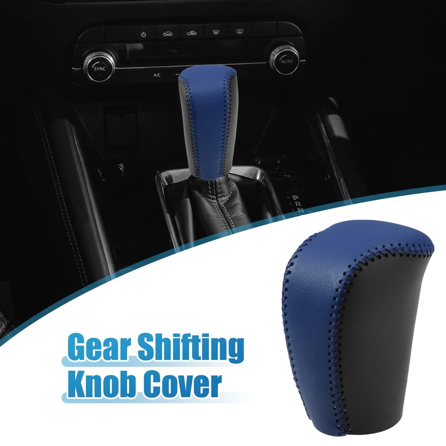 Gear Shift Knob Cover for Honda Civic 10th Gen 2016 (2016) - Black with Blue Stitches