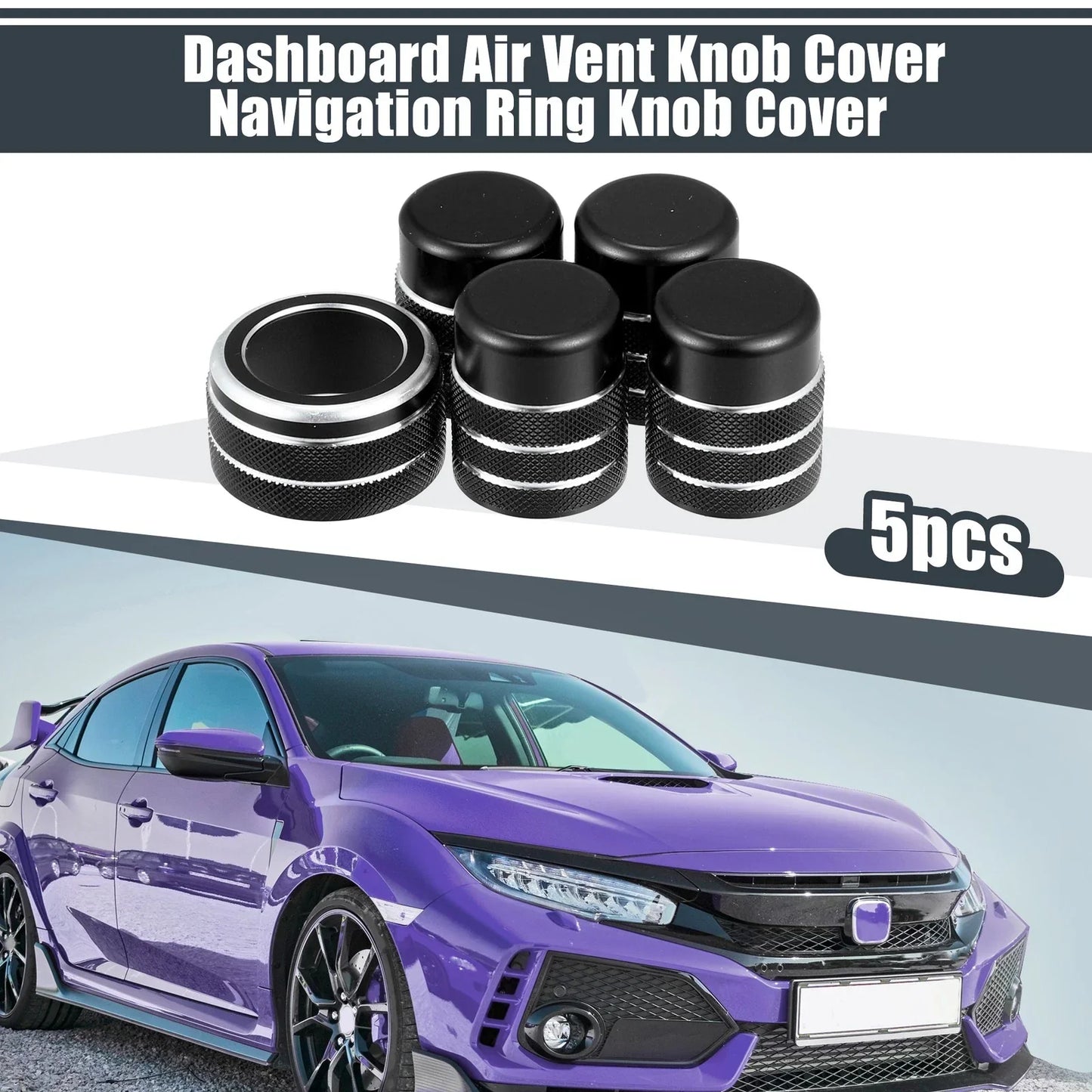 5 x Black Air Vent Knob Trim Covers with GPS Navigation for Honda Civic (2022)