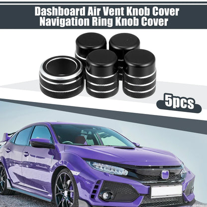 5 x Black Air Vent Knob Trim Covers with GPS Navigation for Honda Civic (2022)