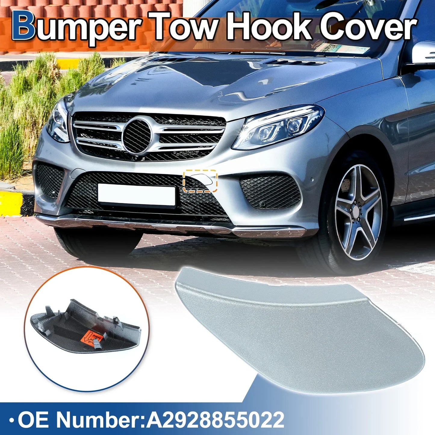 Front Car Bumper Tow Hook Cover for Mercedes-Benz GLE (2016-2023) Silver Tone