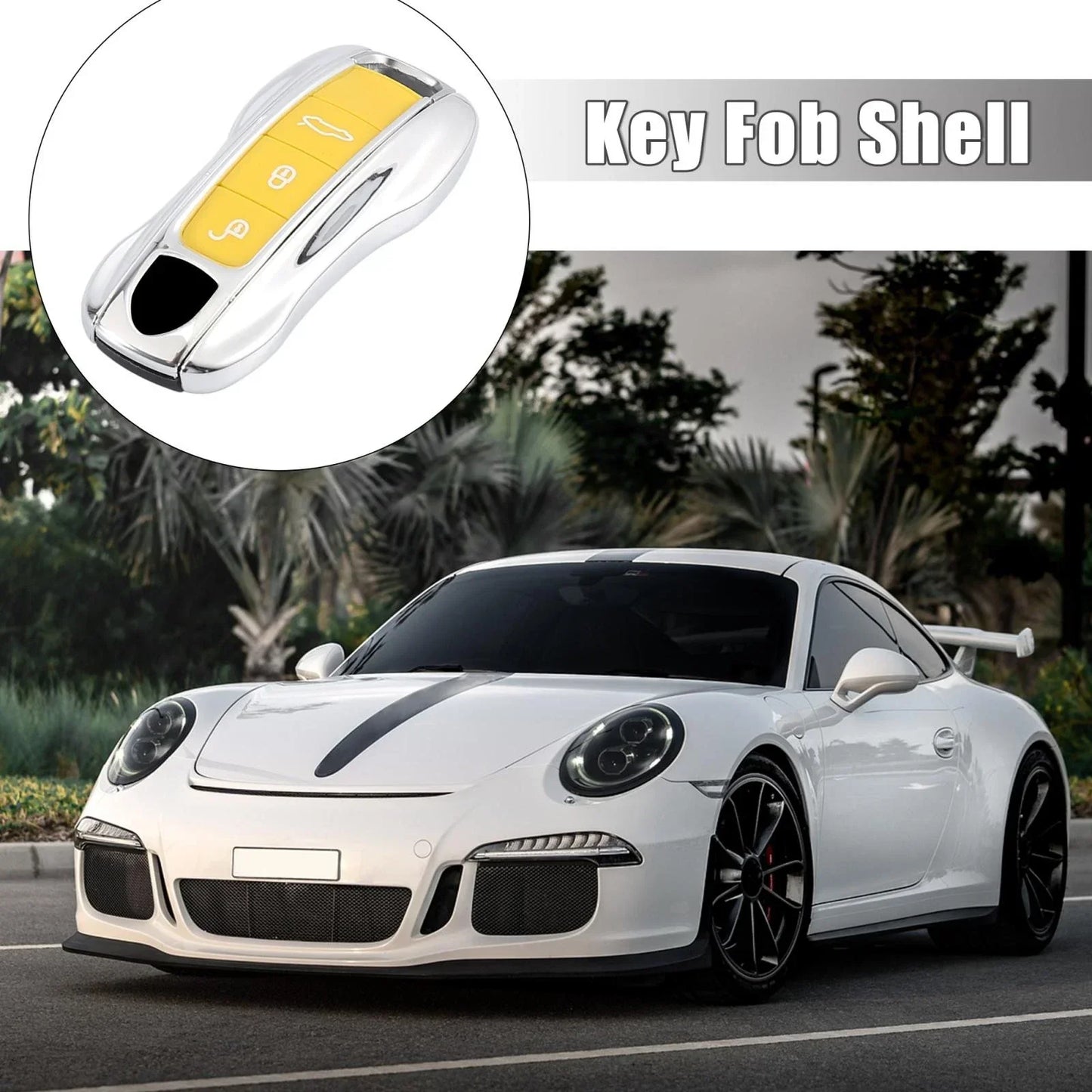 Silver Tone Key Cover Fob Shell for Porsche Panamera Cayenne (2010-2023)