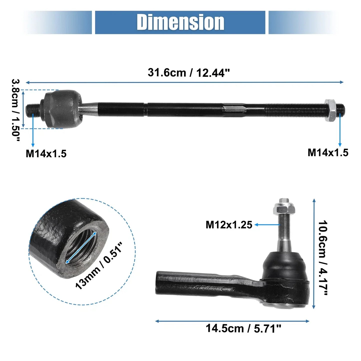 4 x Auto Front Inner Outer Tie Rod End Links Suspension for Dodge Caravan