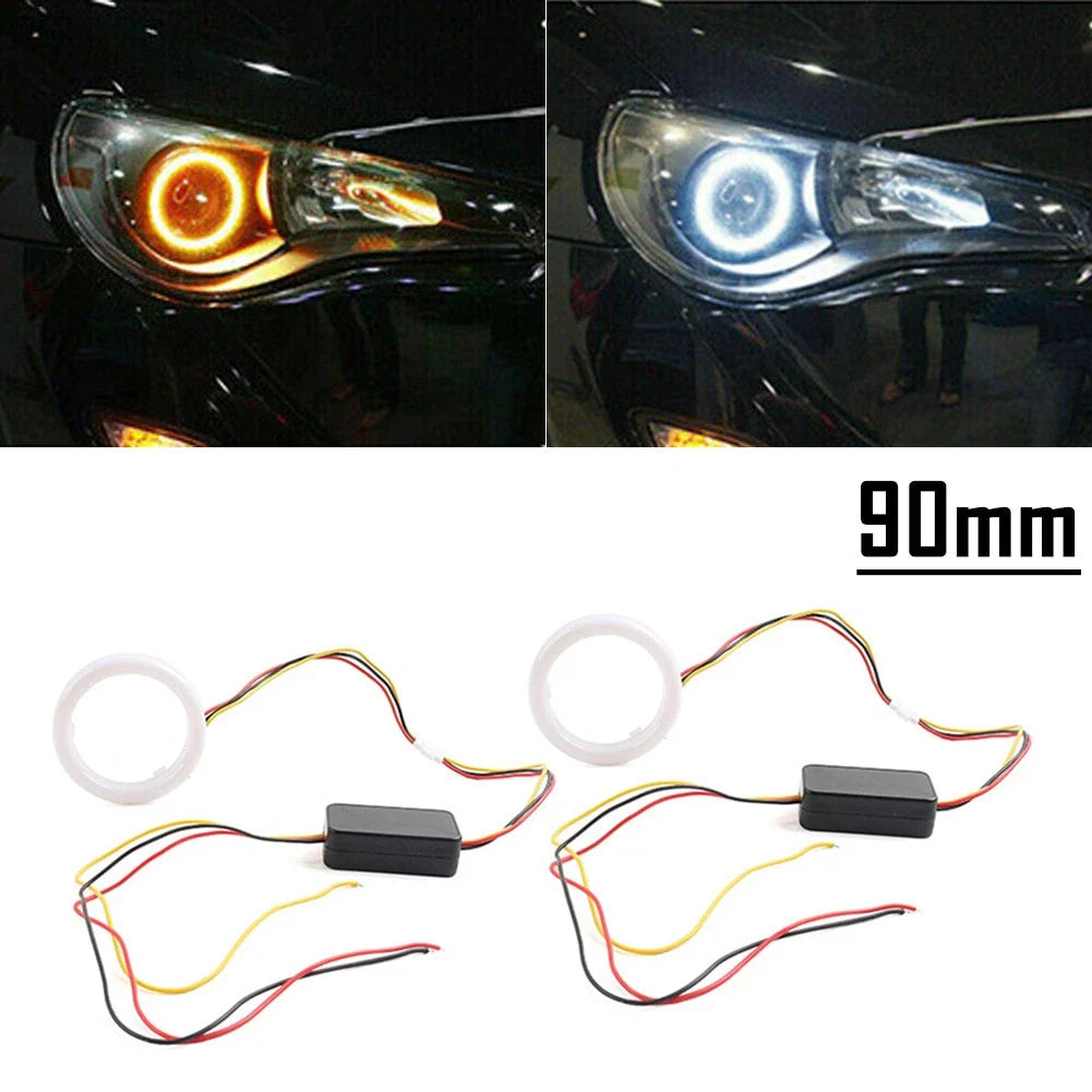 90MM White Amber Switchback LED Halo Rings for Car Headlight Retrofit