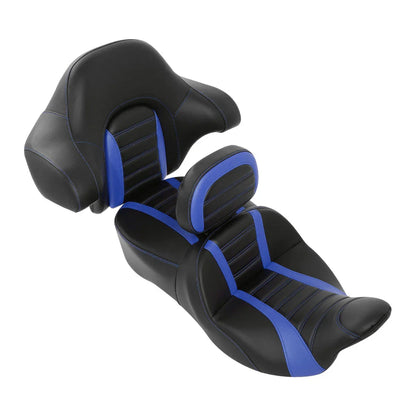 Black Blue Driver Passenger Gel Seat Backrests for Harley Street Glide (14-23)