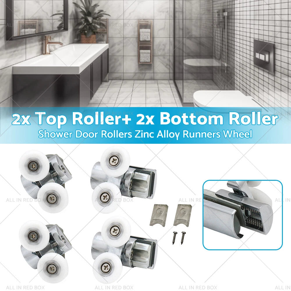 4 x Zinc Alloy Shower Door Rollers Twin 23mm for Various Models