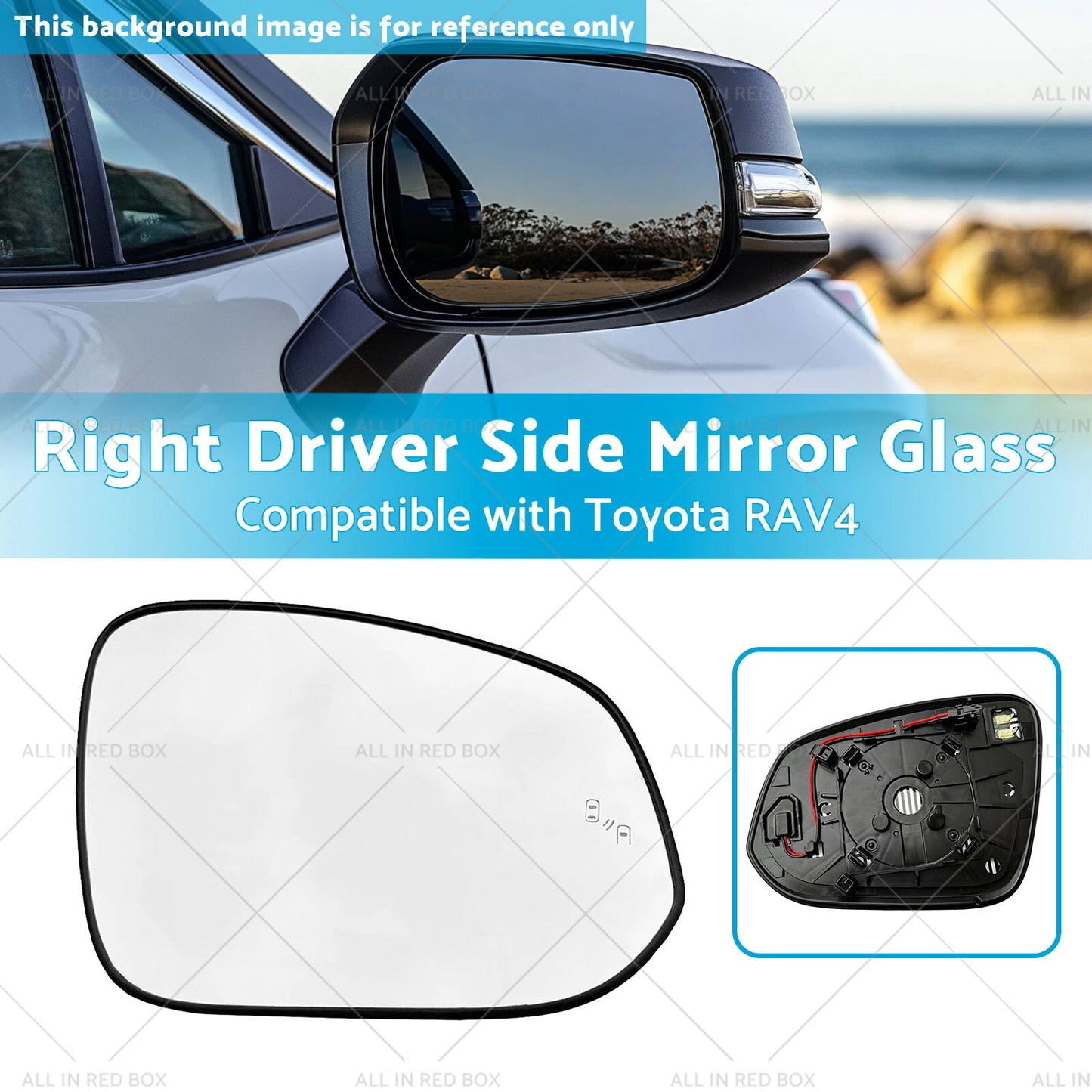 Right Driver Side Heated Mirror Glass for Toyota RAV4 (2016-2018)