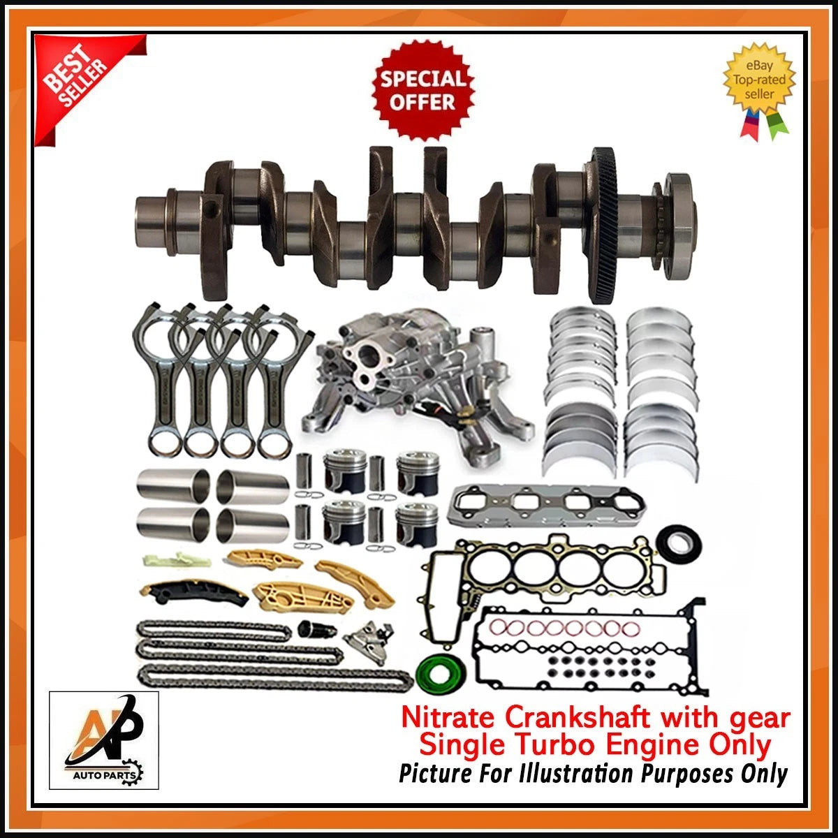 Crankshaft with Gear and Engine Rebuild Kit for Land Rover Jaguar (2004–2016)