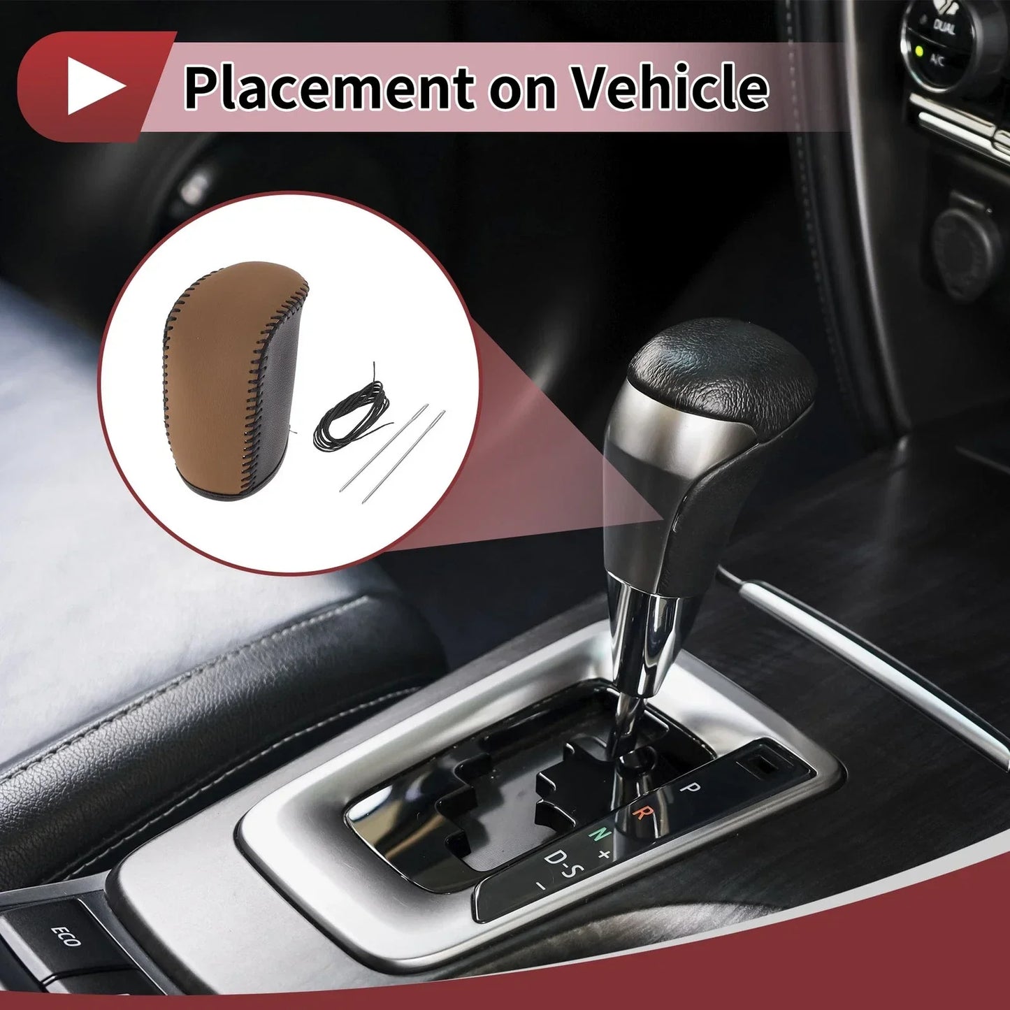 Car Gear Shift Knob Cover for Dodge Journey (2011-2020) - Black Brown Faux Leather