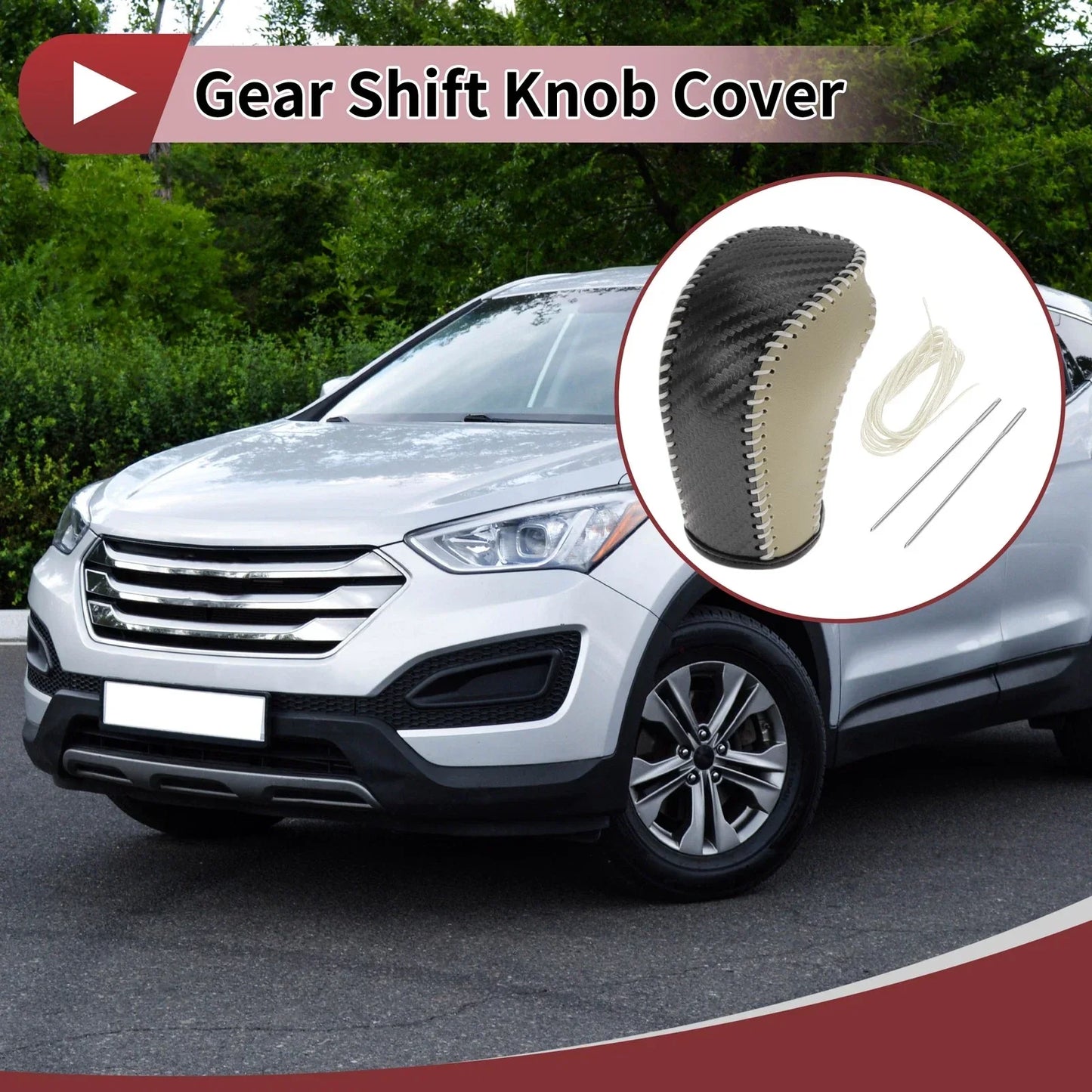 Car Gear Shift Knob Cover for Hyundai Tucson 2015-2018 Black Beige
