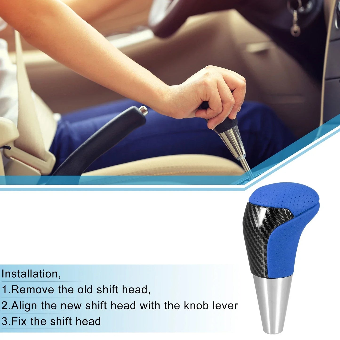 Carbon Fiber Gear Shift Knob for Toyota - Punched Faux Leather, Blue