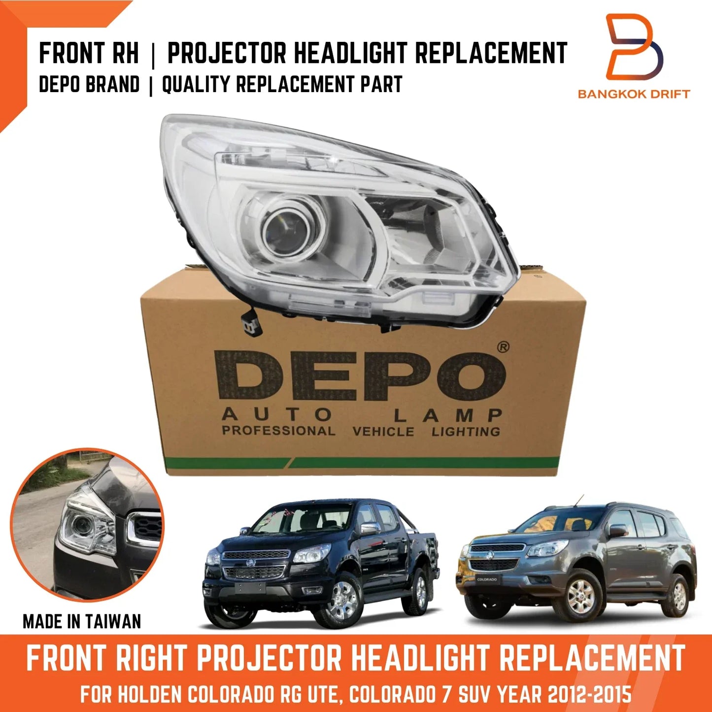 RH Projector Headlight Assy for Holden Colorado Ute RG (2012-2015)
