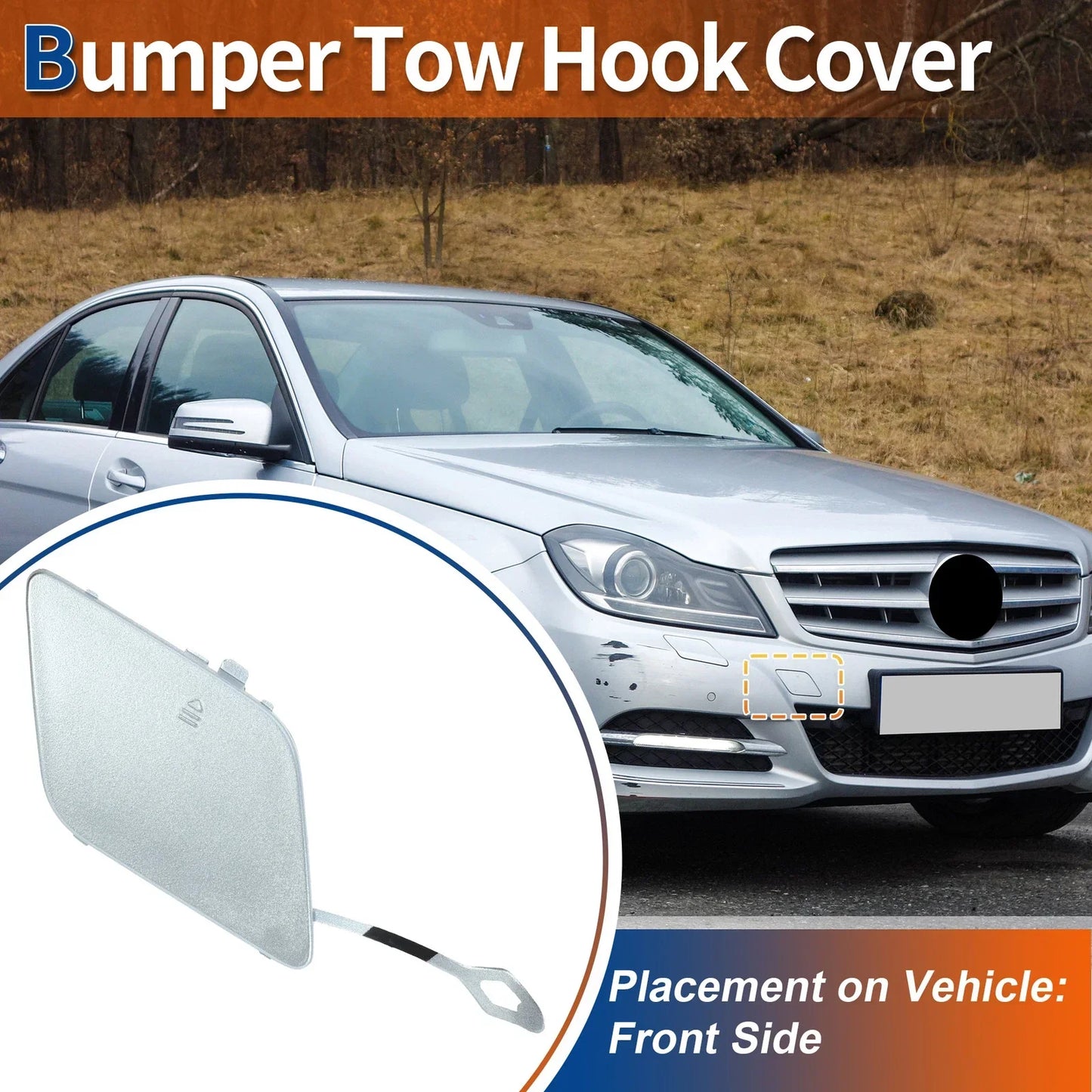 Front Car Bumper Tow Hook Cover for Mercedes-Benz (2012-2015) Diamond Silver