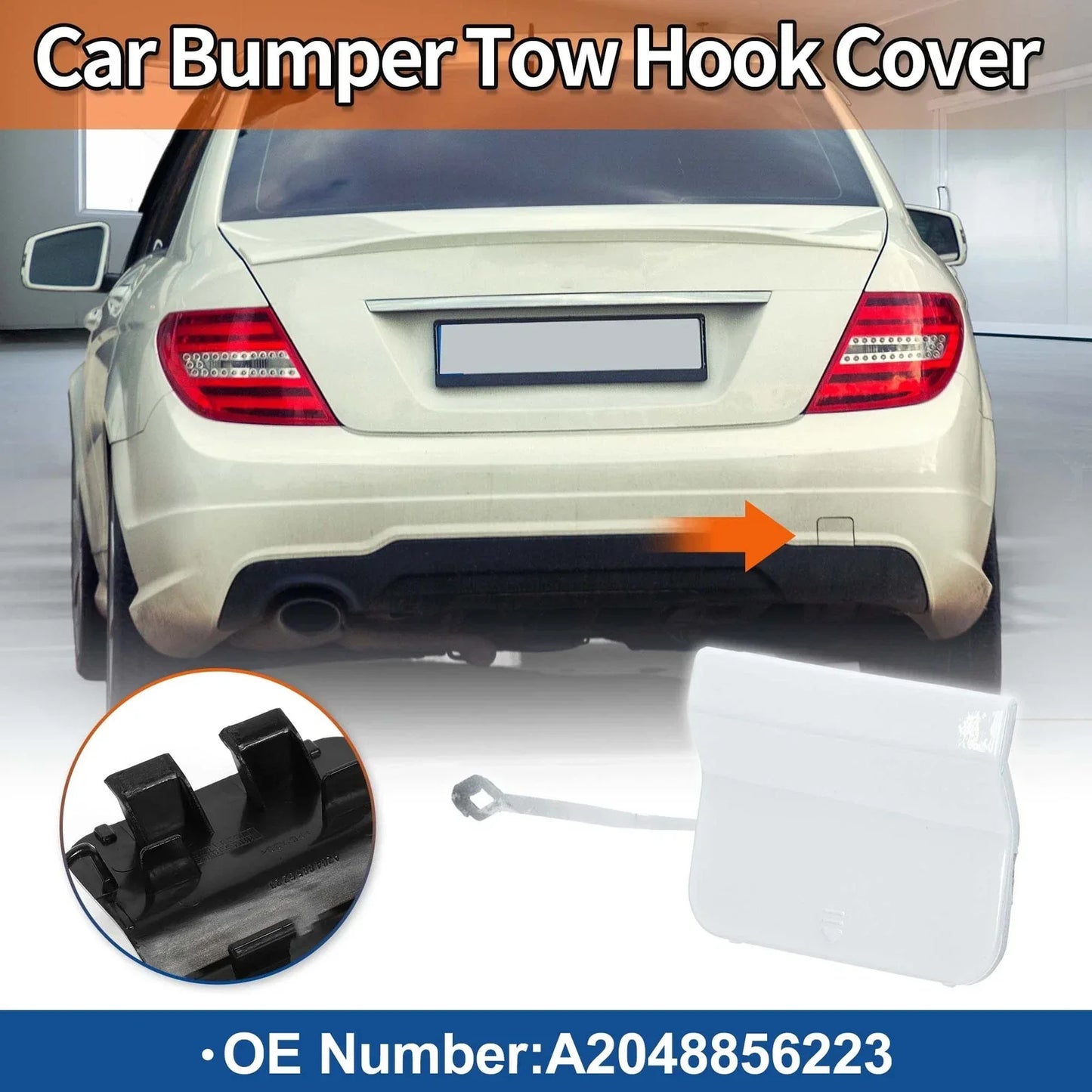 Rear Tow Hook Cover for Mercedes-Benz C-Class W204 2012-2015 White