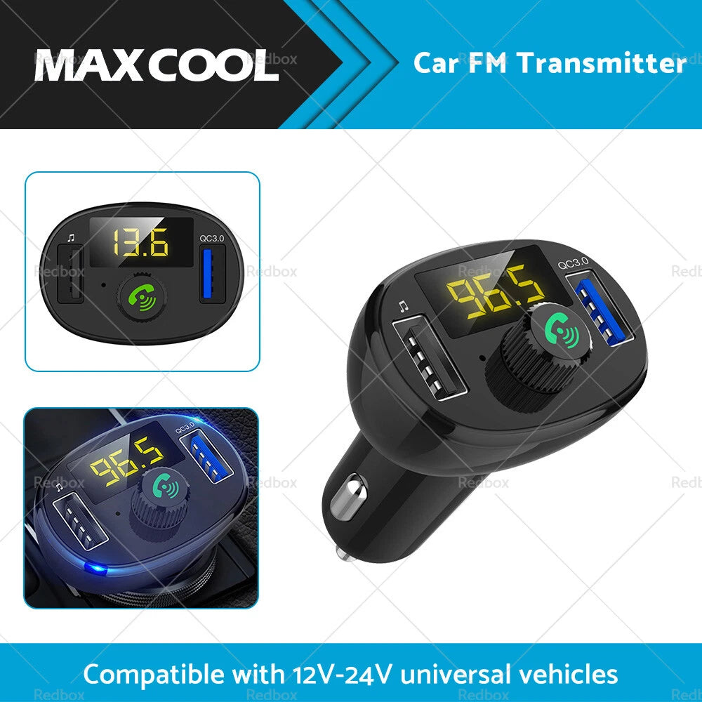 Wireless FM Transmitter Bluetooth 5.0 Car Kit with Dual USB Charger & MP3 Player