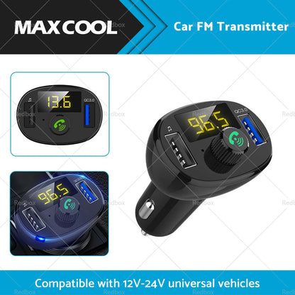 Wireless FM Transmitter Bluetooth 5.0 Car Kit with Dual USB Charger & MP3 Player