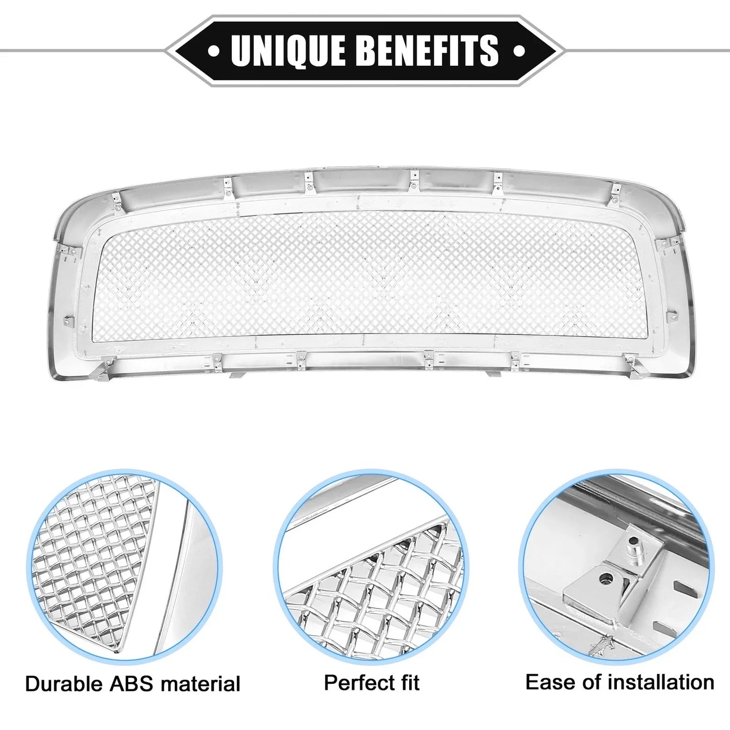 Front Grille Assembly for Dodge Ram 1500 Chrome Silver Tone (2009-2010)