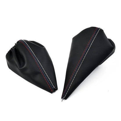 Set Gear Shift Knob and Handbrake Gaiter Black PU Leather for 3 Series E36
