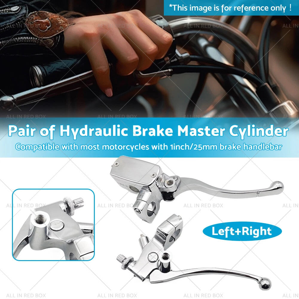 1" Chrome Motorcycle Handlebar Hydraulic Brake Master Cylinder & Clutch Lever