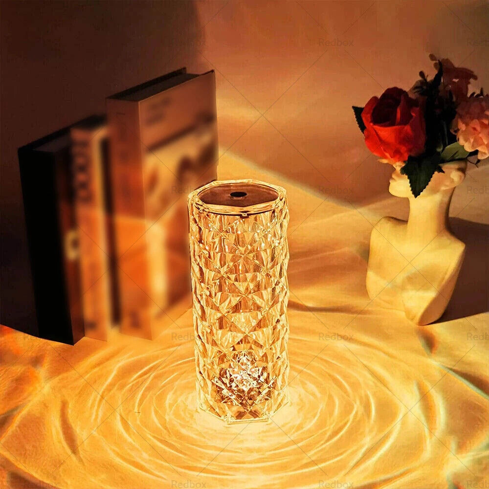 Crystal Table Lamp with USB & 3/16 Color LED Light for Rose Diamond Touch