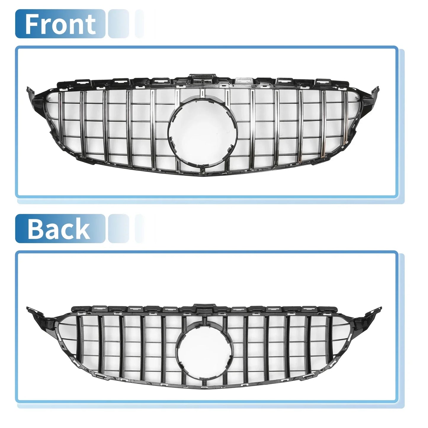 Front Upper Bumper Grille for Mercedes-Benz C300 (2015-2020) Black Chrome
