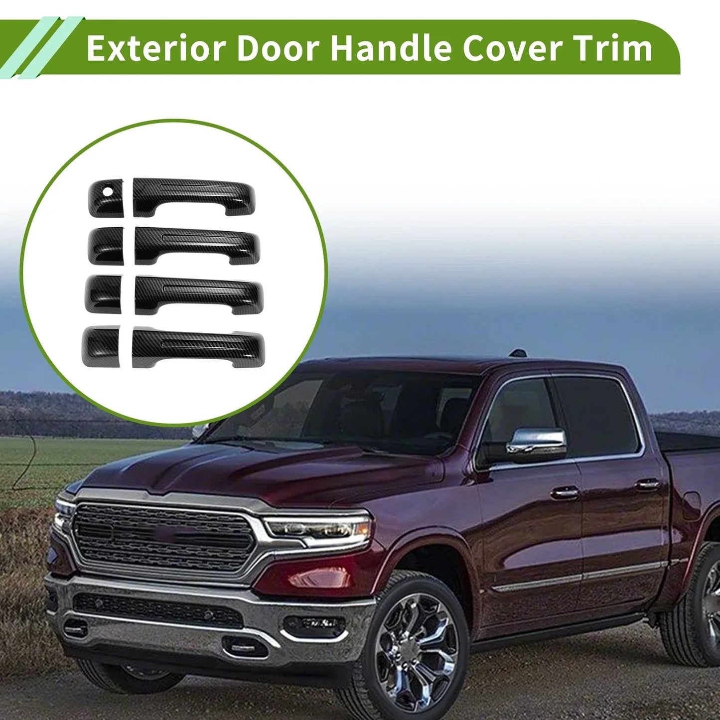 Exterior Door Handle Cover Trim for Dodge Ram 1500 (2019-2024) Carbon Fiber Black