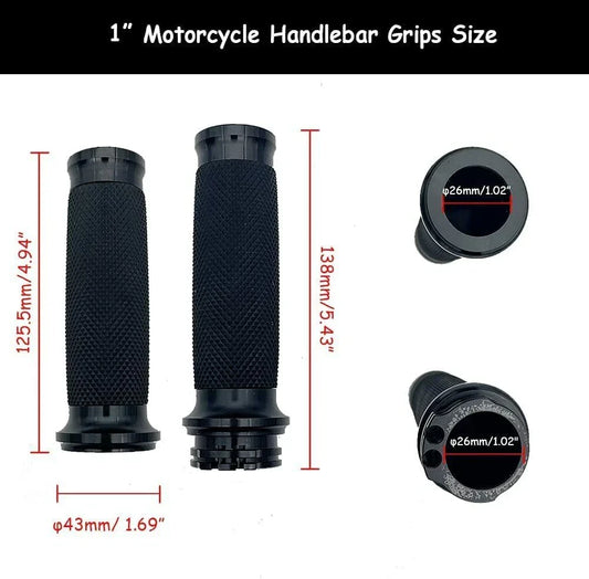Black 1" Motorcycle Hand Grips for Harley Sportster, Touring, Dyna, Softail