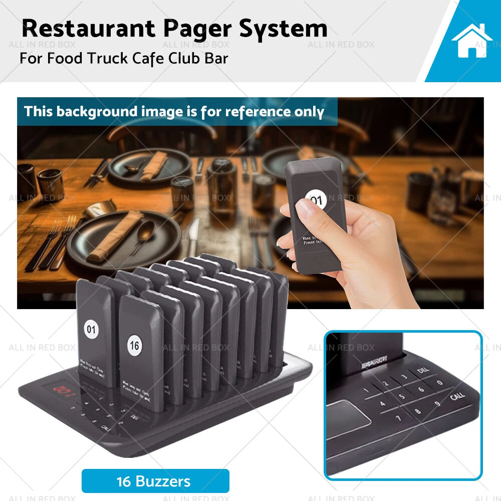 16 x Restaurant Pager System Buzzers for Guest Queuing in Food Truck, Cafe, Bar
