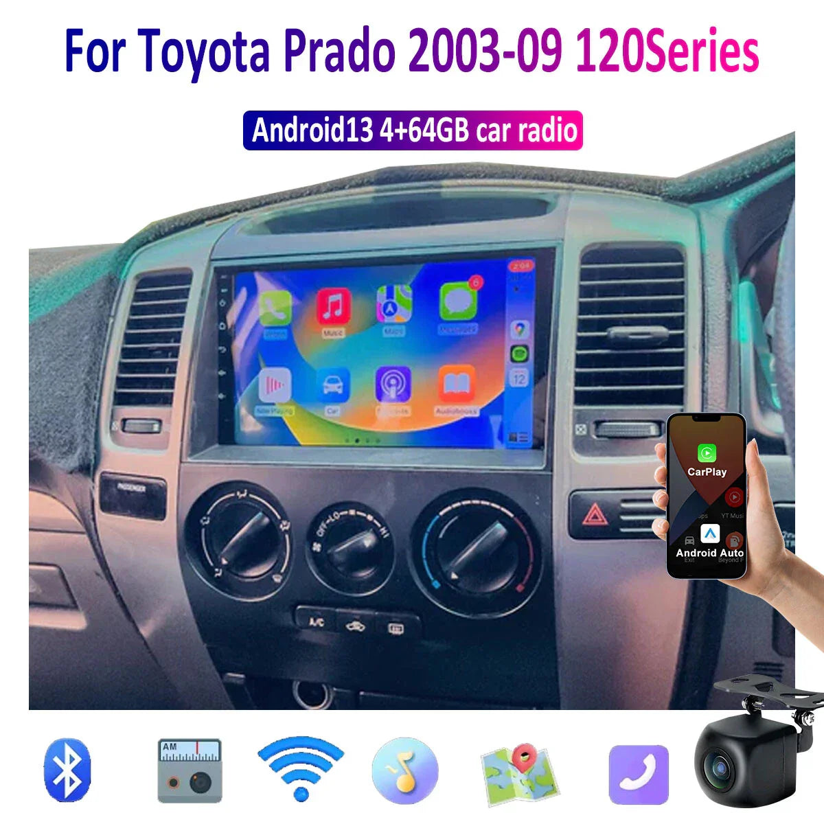 9'' Apple CarPlay Android Auto Radio for Toyota Prado (2003-2009)
