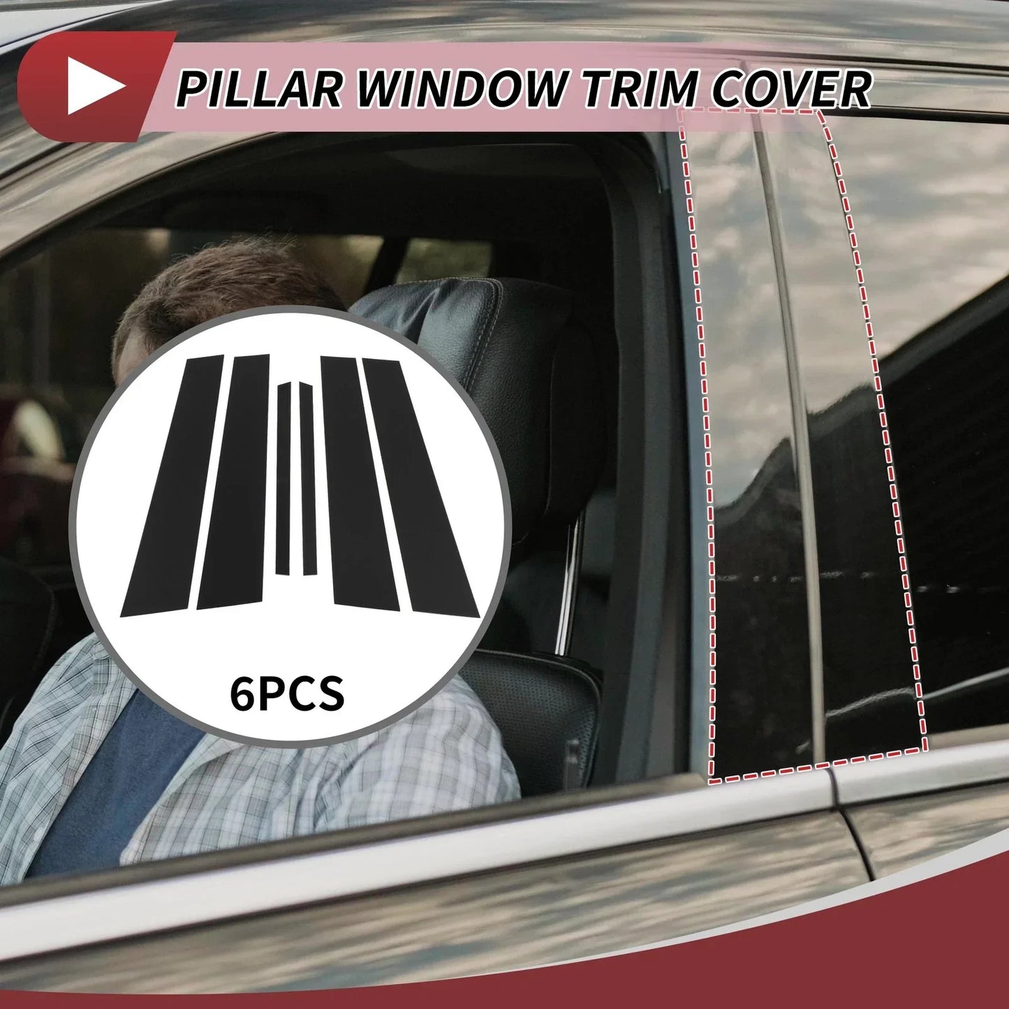 6 Pcs Door Pillar Window Trim for Mercedes C-Class (2008-2014) Black