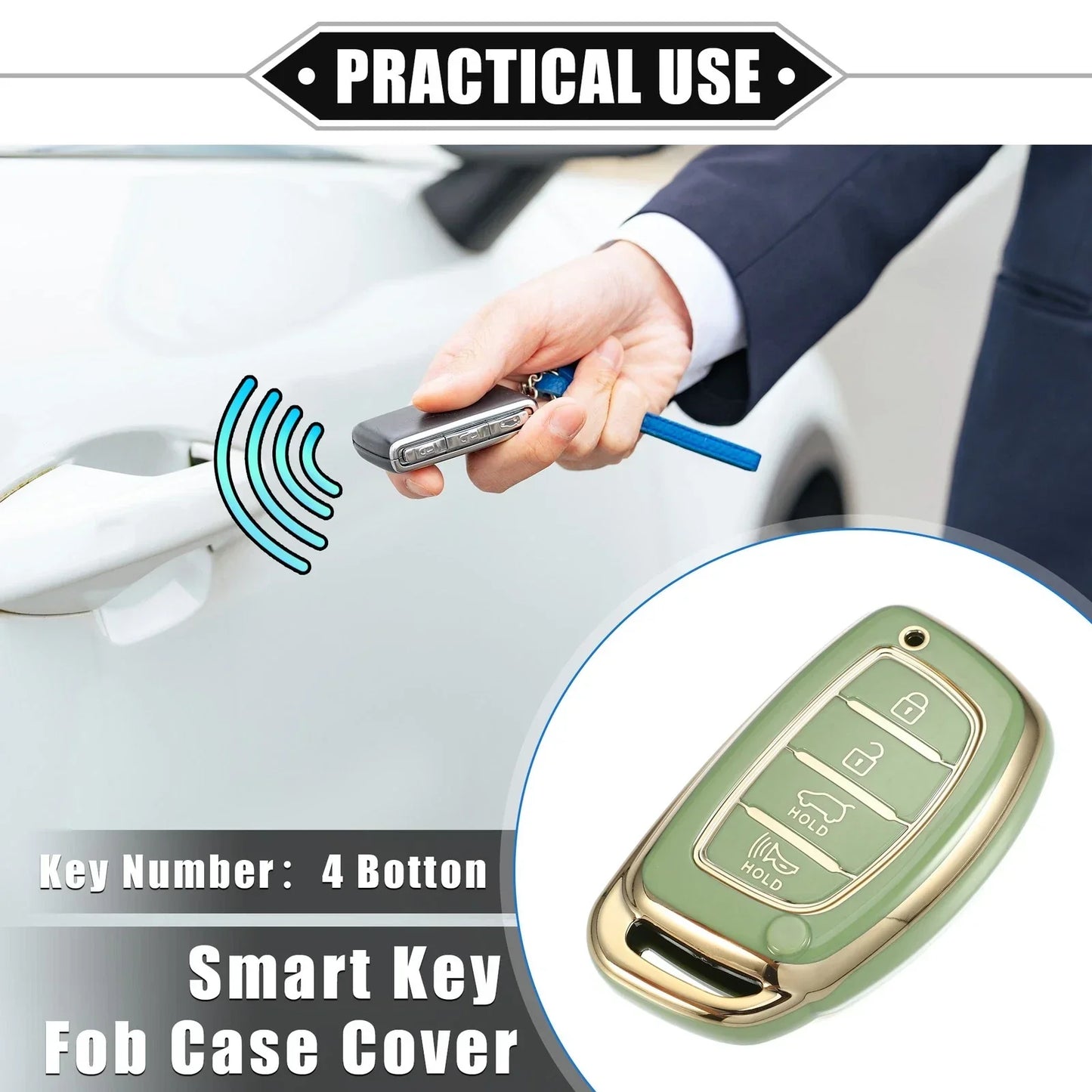 TPU Green 4 x Button Remote Keyless Key Fob Cover for Hyundai Elantra (2017-2023)