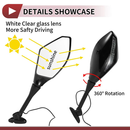 Set of 2 Motorcycle Rear View Mirrors for Honda CBR600RR (2003-2014)