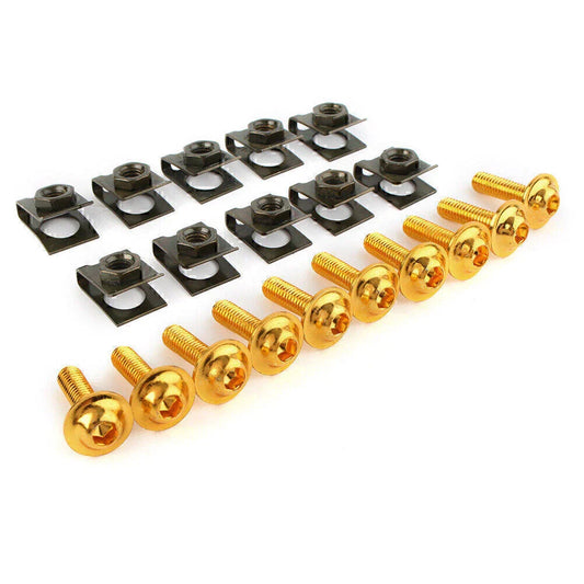 10 x CNC Motorcycle M6 Body Fairing Bolts Fasteners Clips Gold