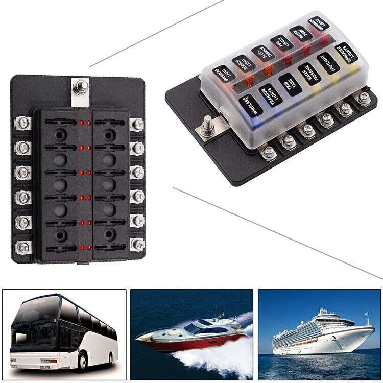 12 Way LED Circuit Blade Fuse Box Holder for Car Boat UK