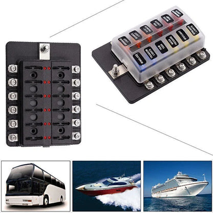 12 Way LED Circuit Blade Fuse Box Holder for Car Boat UK